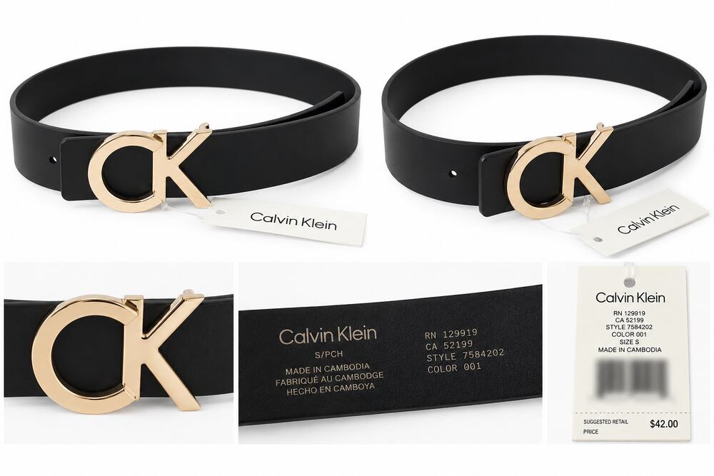 Calvin Klein Women’s Black Belt with Gold-Tone CK Buckle
